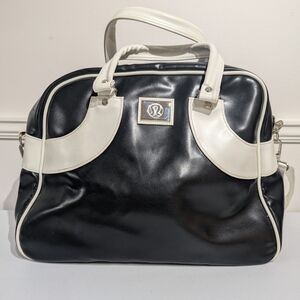 Lululemon Vintage Bowler Bag Large Gym Duffle Bag Black and White Floral Lining